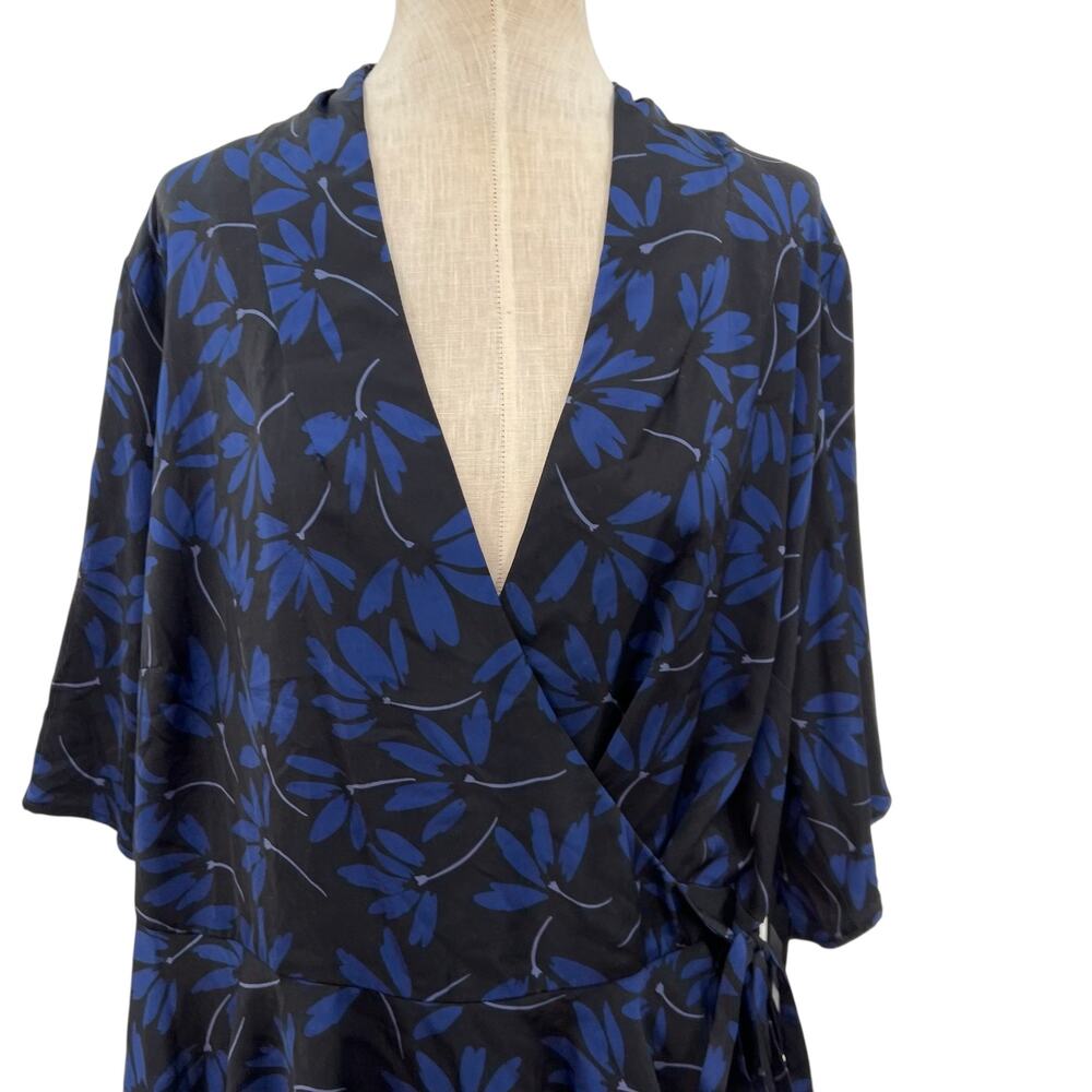 11 Honore Essie Wrap Blouse Top Satin Floral Print Black Blue Size US 18 - Picture 3 of 11